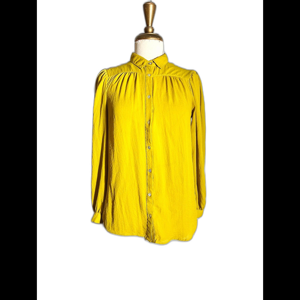 H&M Blouse Size 6 Modern Boss Lady Corporate Chic Semi-Sheer Chartruse Top